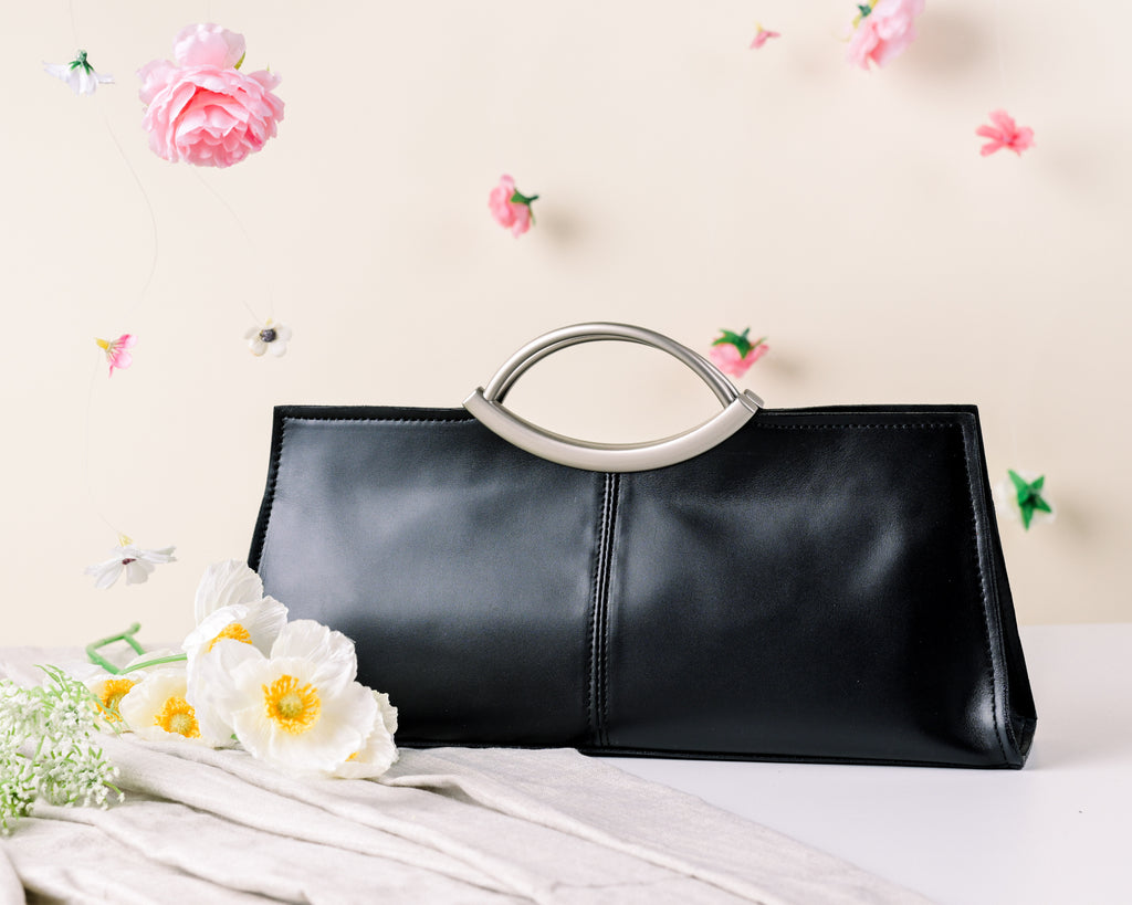 Laura – Fekete valódi bőr kézitáska | Olasz bőrtáska | Lunora Bags
